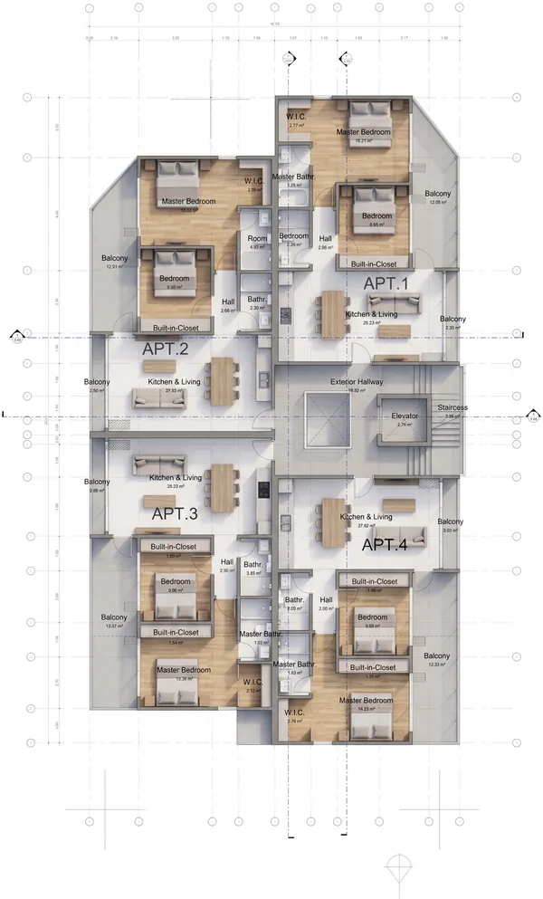 Floor plan sheet — 1st Floor, APT.1 – APT.4